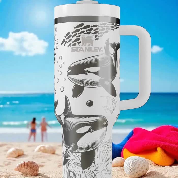 ACQUARIO DI GENOVA ステンレスボトル Orca Ocean Stanley Tumbler – Killer Whale Beach Wrap, 40 Oz